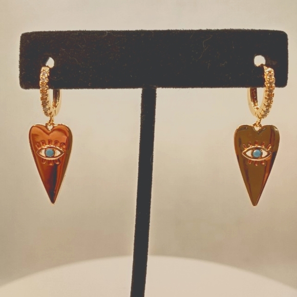Jewelry - 14K Gold Plated & CZ "Evil Eye" Huggie   Hoop Earrings